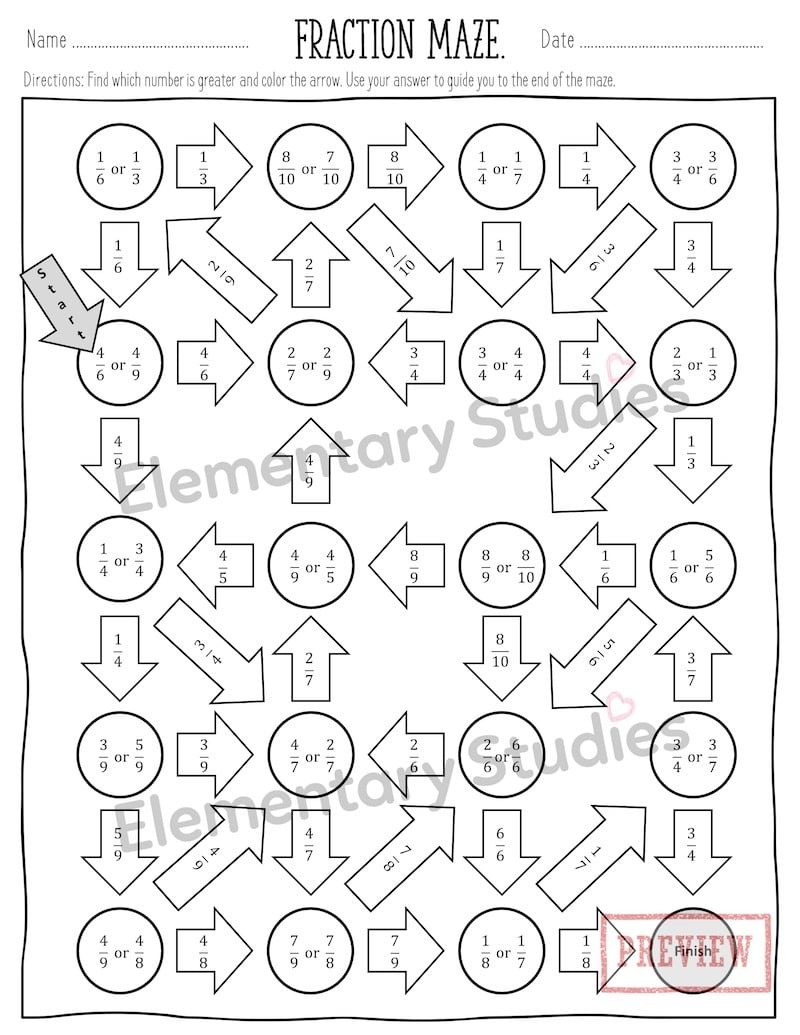 Fraction Maze Worksheet