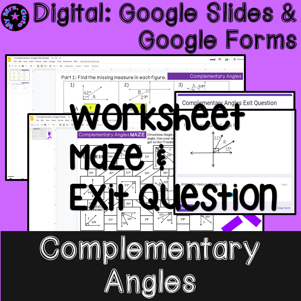 Complementary Angles Math Notes Worksheet Maze Print Or Digital 