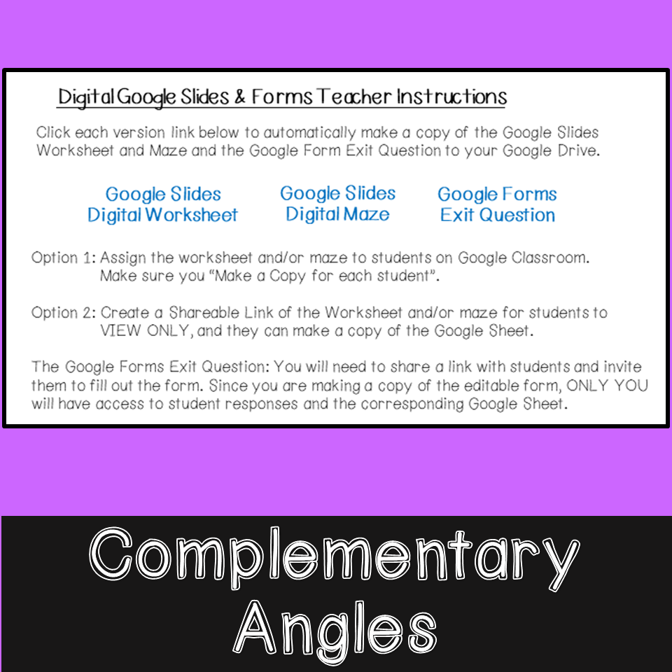 Complementary Angles Math Notes Worksheet Maze Print Or Digital 