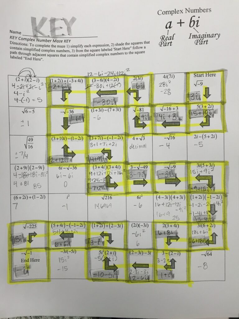 Complex Number Maze Key Mathwithmsmac Worksheets Library