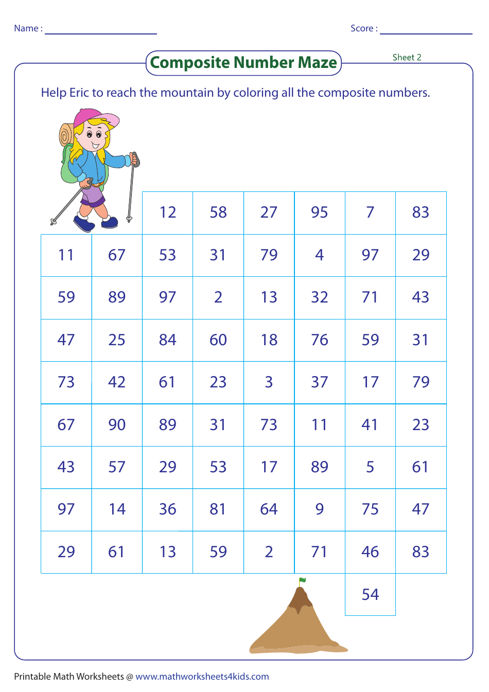 Composite Number Maze Worksheet With Answer Key Hiking Download Printable PDF Templateroller
