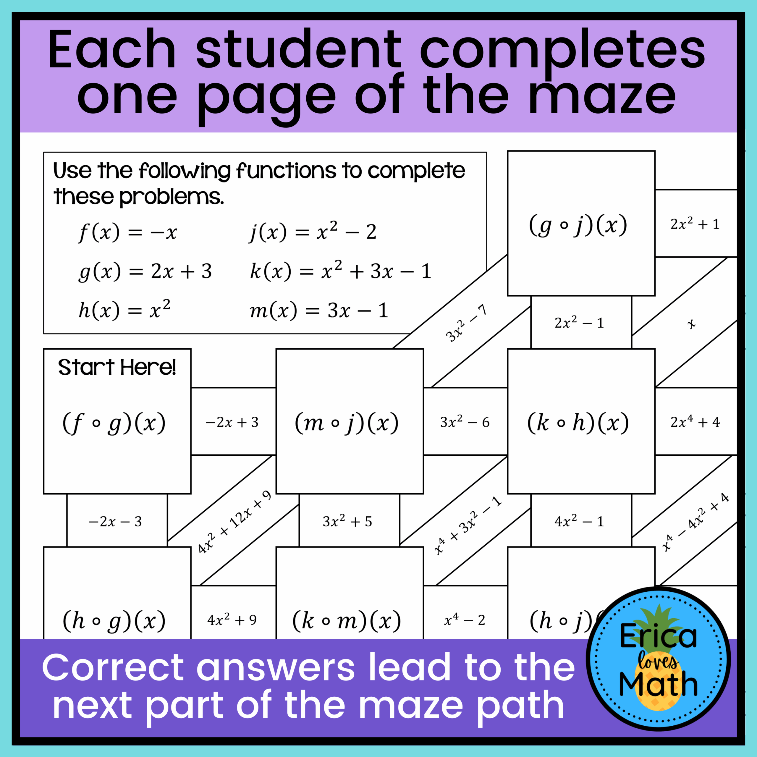 Composition Of Functions Partner Maze Activity Worksheets Classful