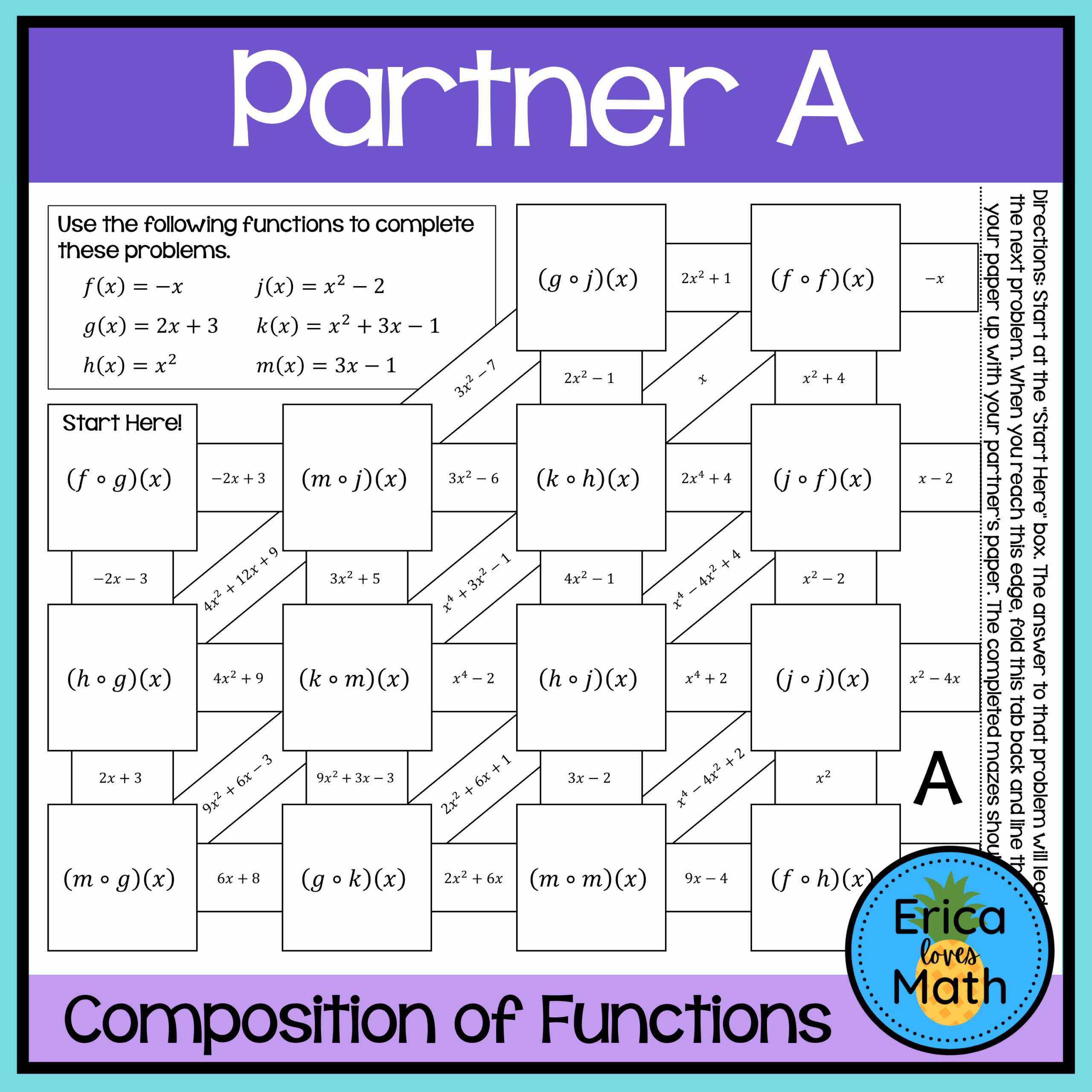 Composition Of Functions Partner Maze Activity Worksheets Classful