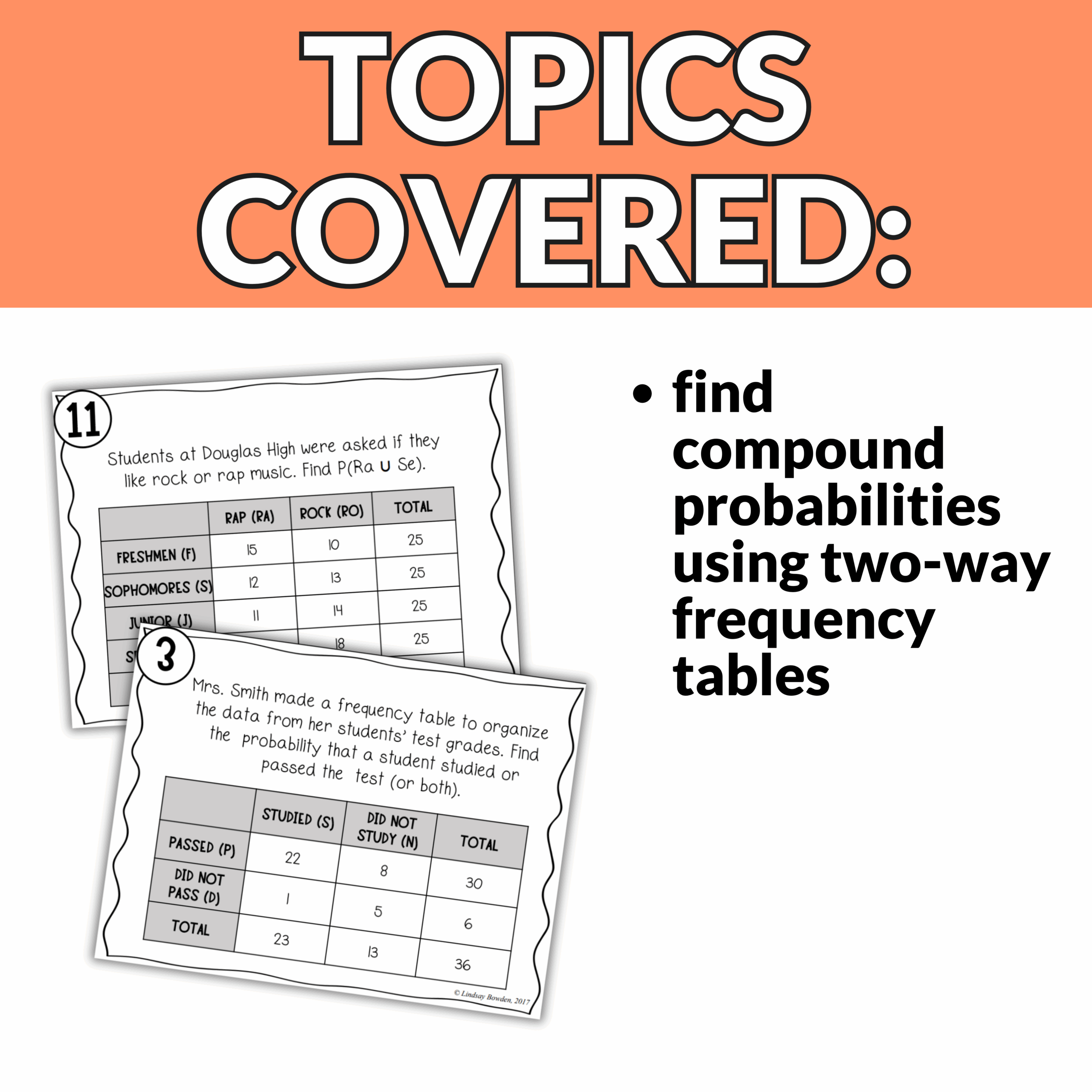 Compound Probability Task Cards Lindsay Bowden