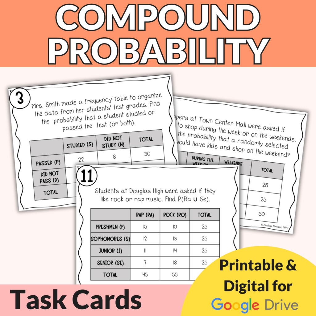 Compound Probability Task Cards Lindsay Bowden