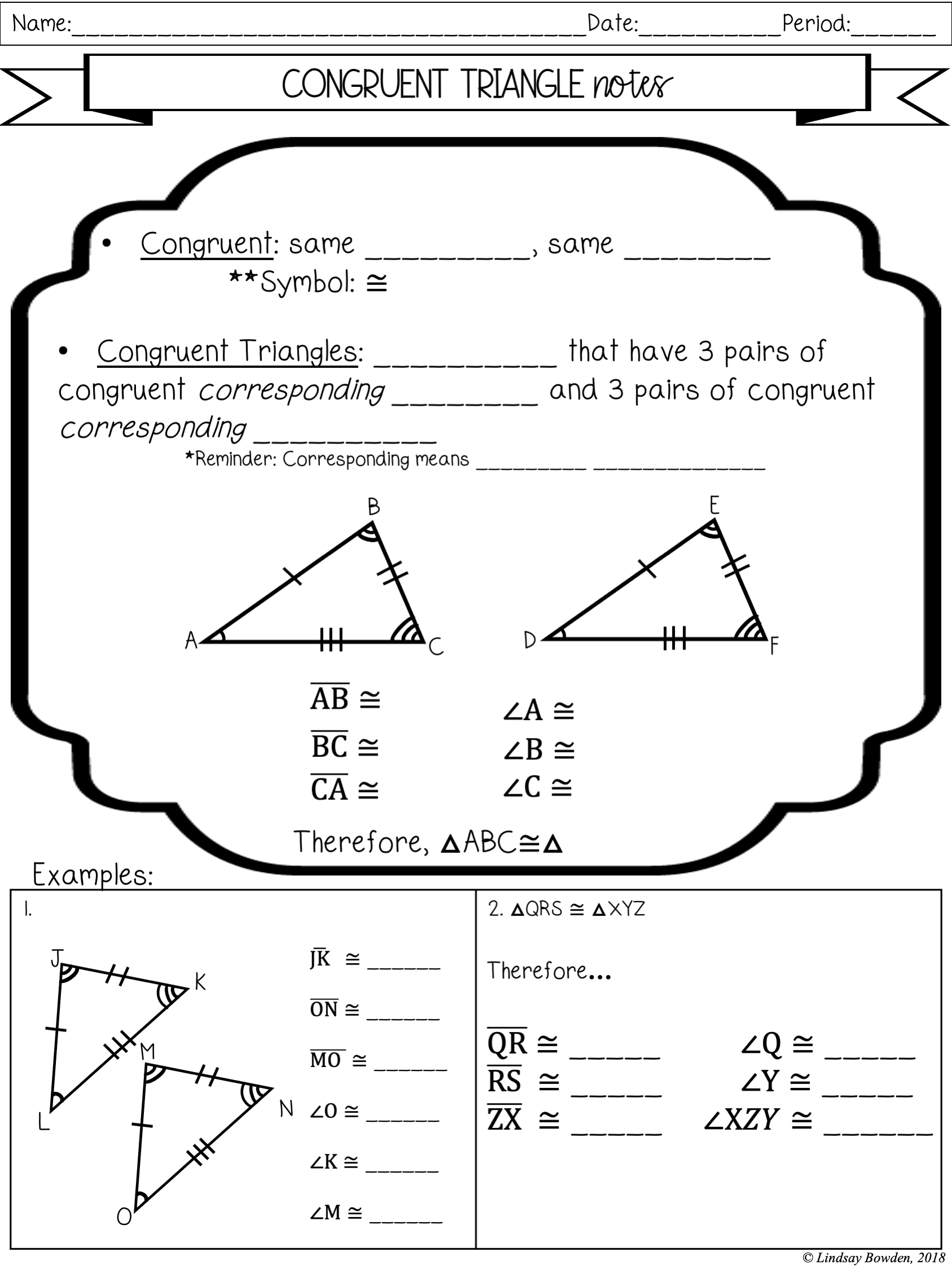 Congruent Triangles Notes And Worksheets Lindsay Bowden Worksheets Library