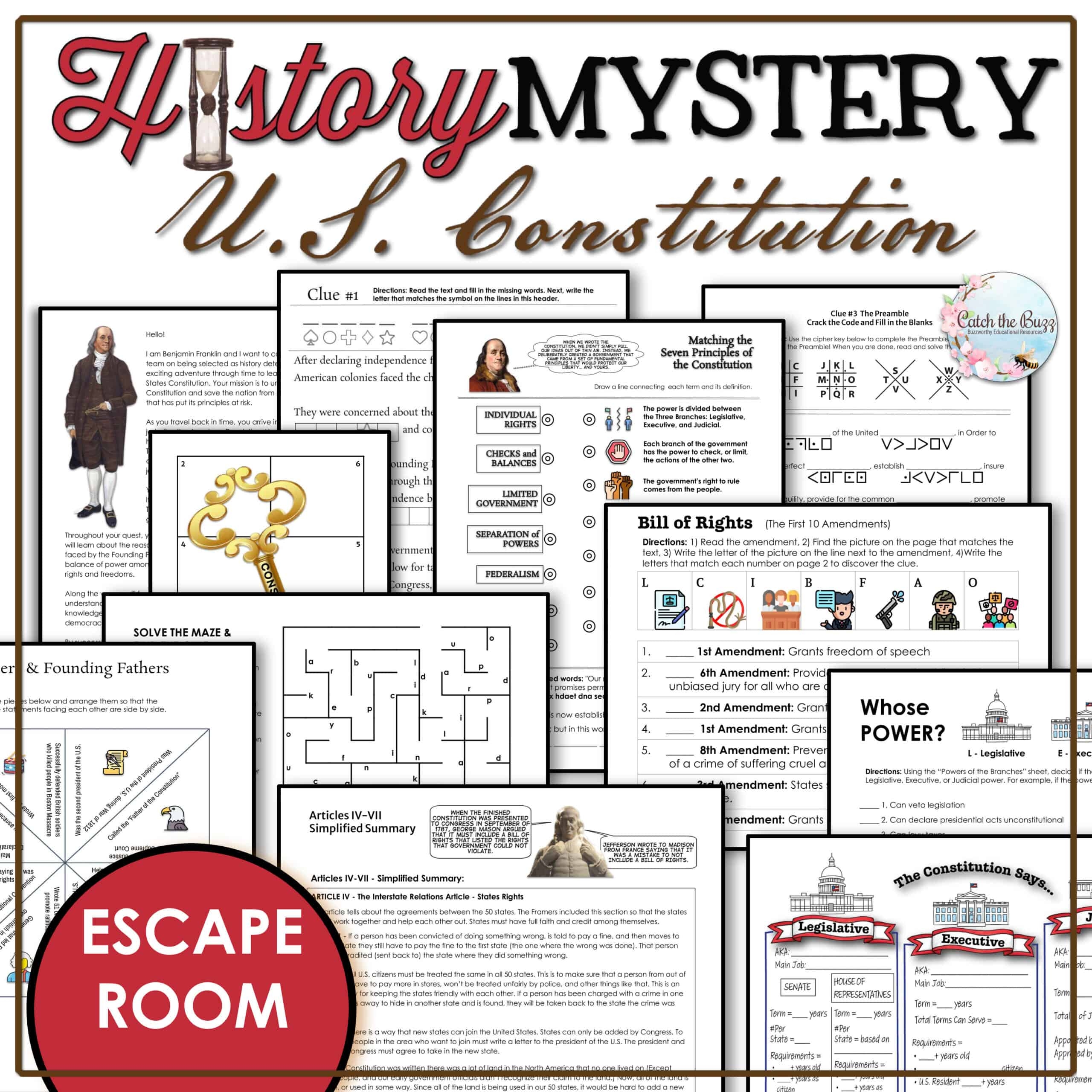 Constitution Unit Lesson Plan History Mystery Escape Room