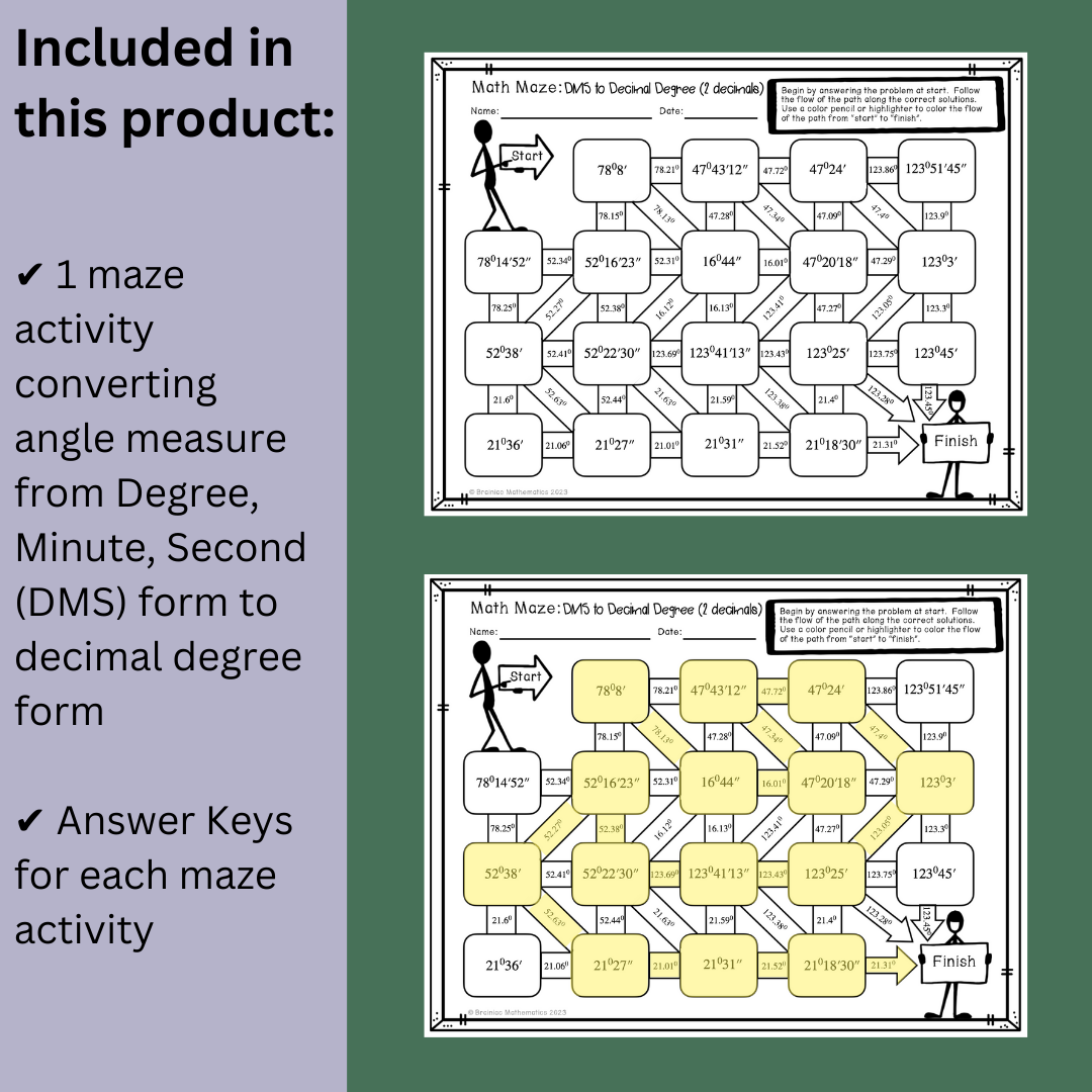 Converting Between Radians Degree And DMS Maze Activity Made By Teachers