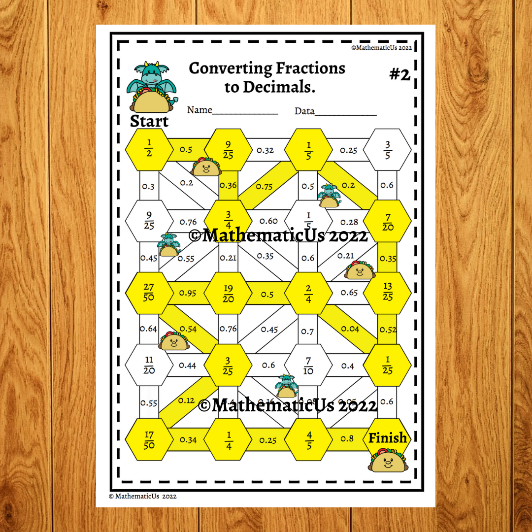 Converting Fractions To Decimals Mazes 