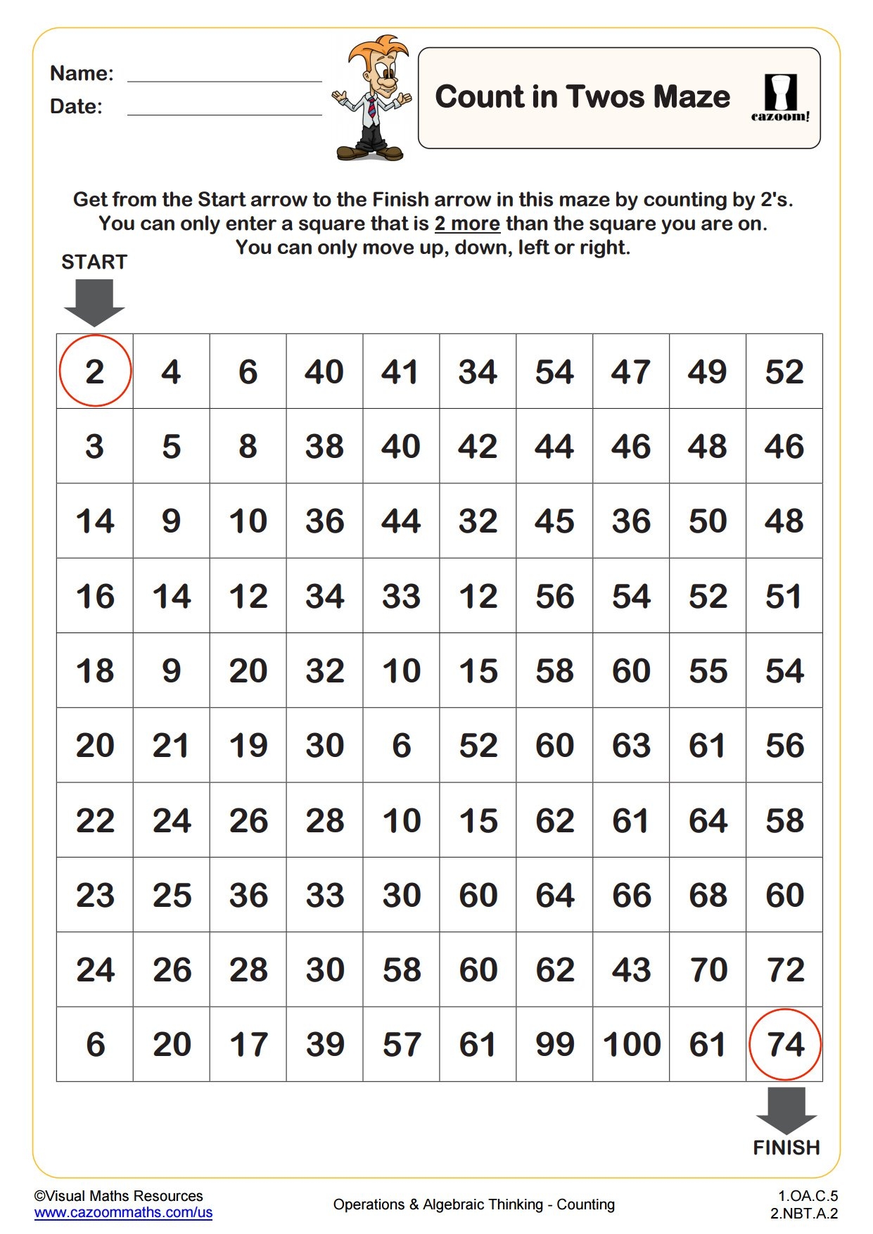Count In 2s Maze PDF Printable Operations And Algebraic Thinking Worksheets