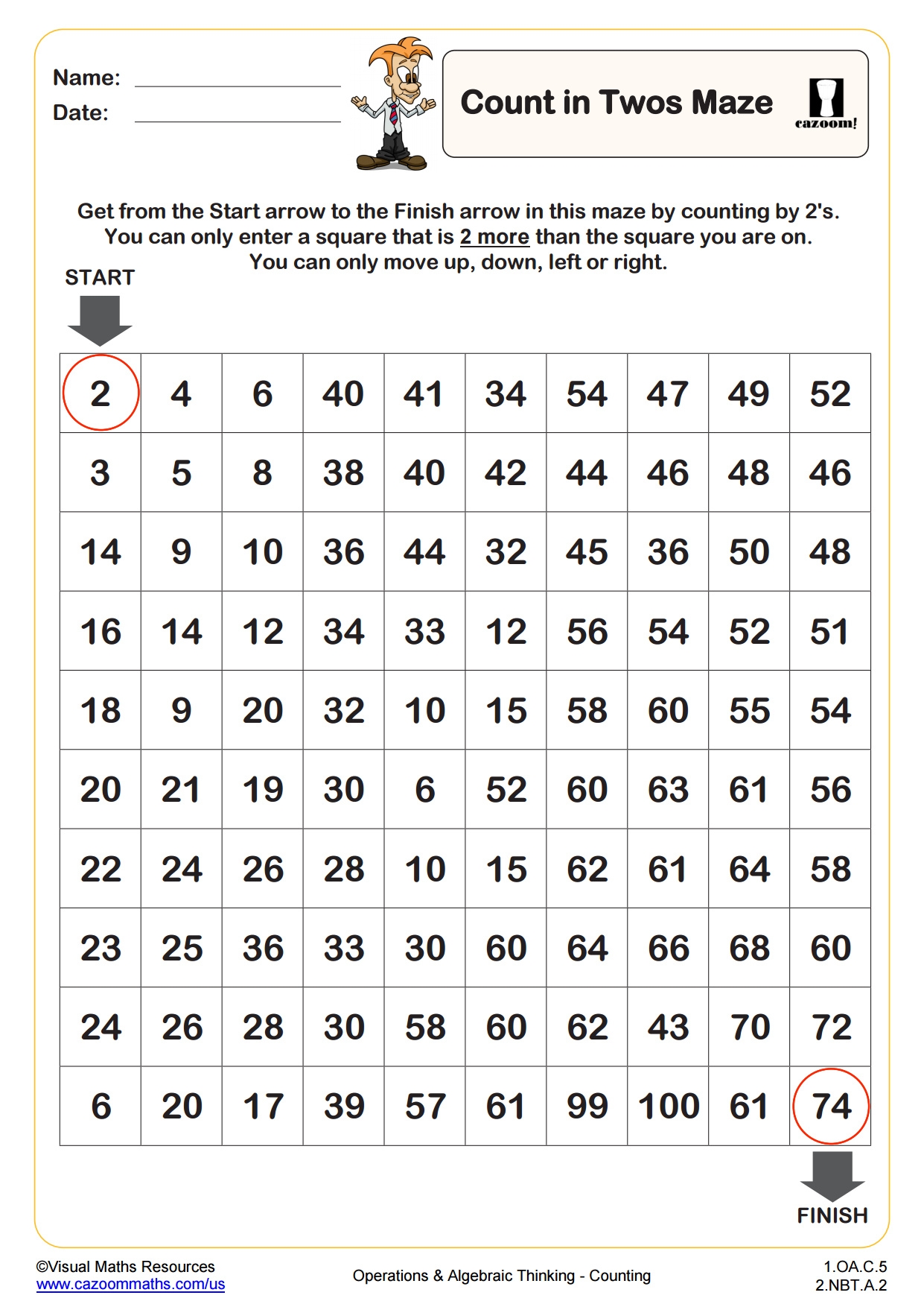 Count In 2s Maze PDF Printable Operations And Algebraic Thinking 