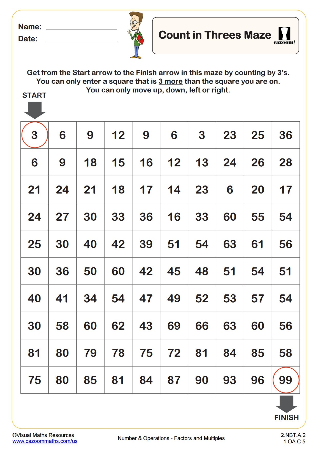Count In 3s Maze Fun And Engaging 2nd Grade PDF Worksheets