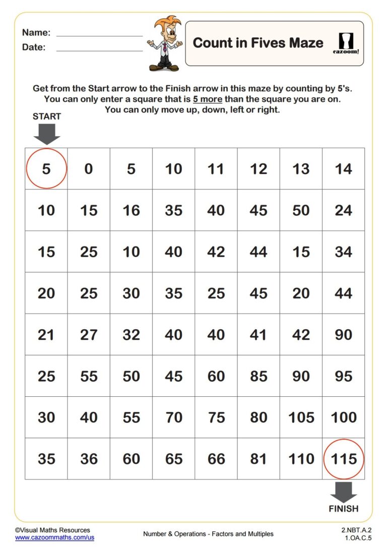 Count In 5s Maze PDF Printable Number And Operations Worksheets