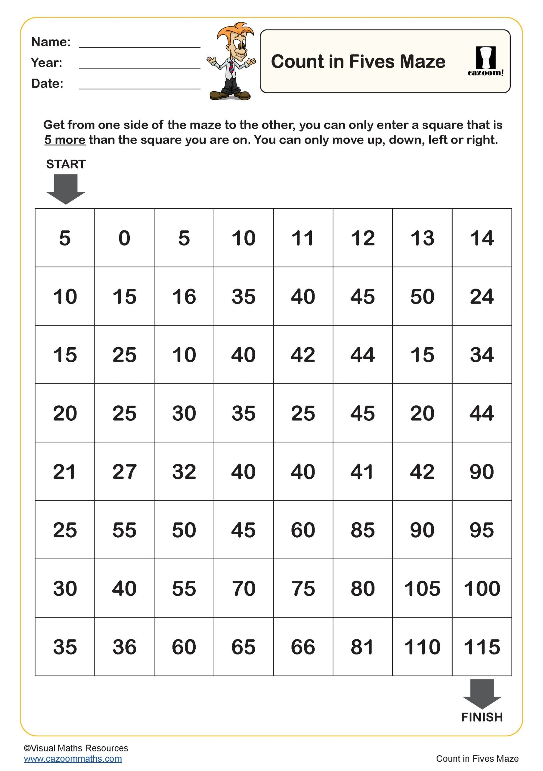 Count In 5s Maze Worksheet Key Stage 1 PDF Number Worksheets