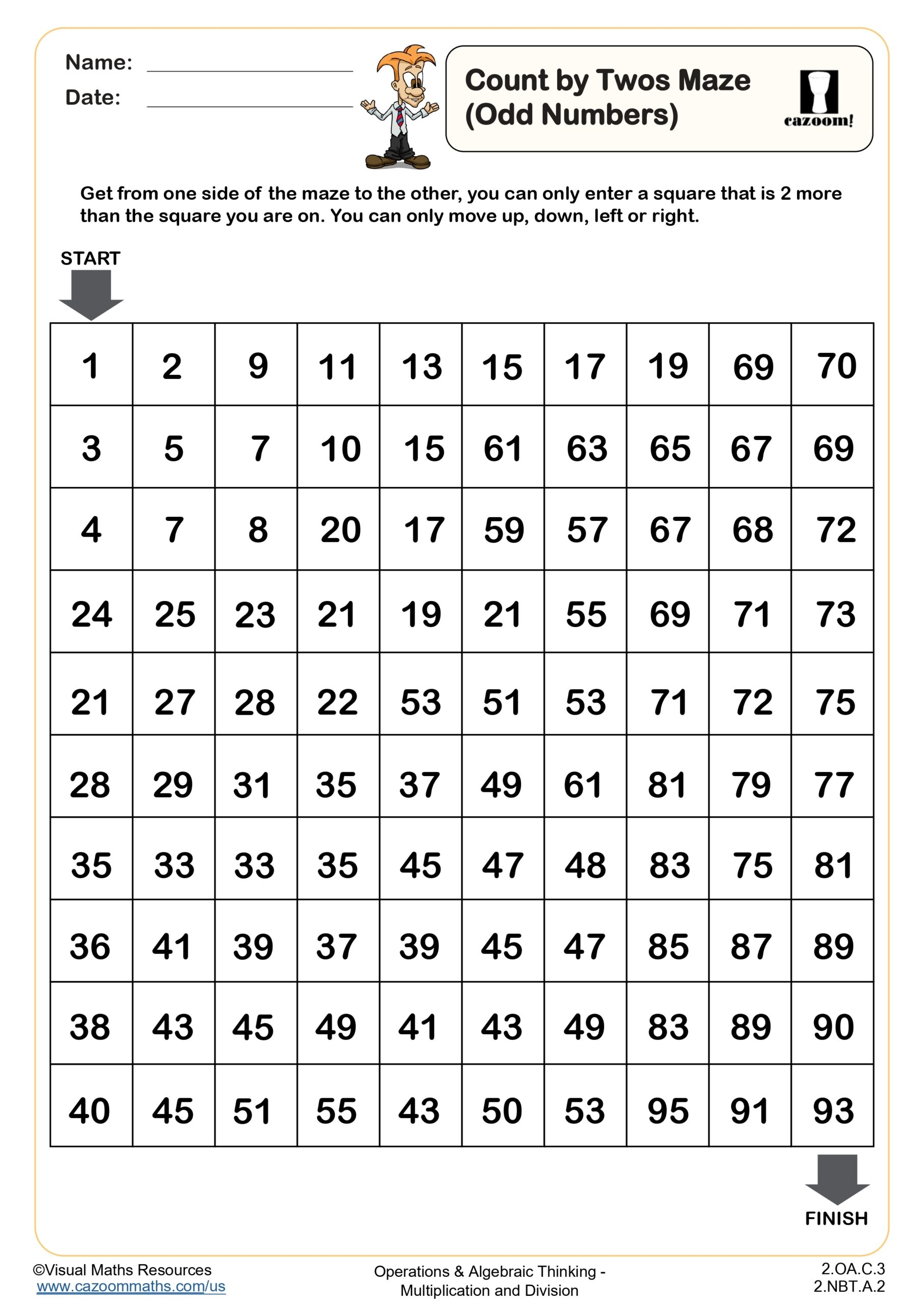Count In Twos Maze Odd Numbers Worksheet Fun And Engaging 2nd Grade Number U0026 Operations Worksheet