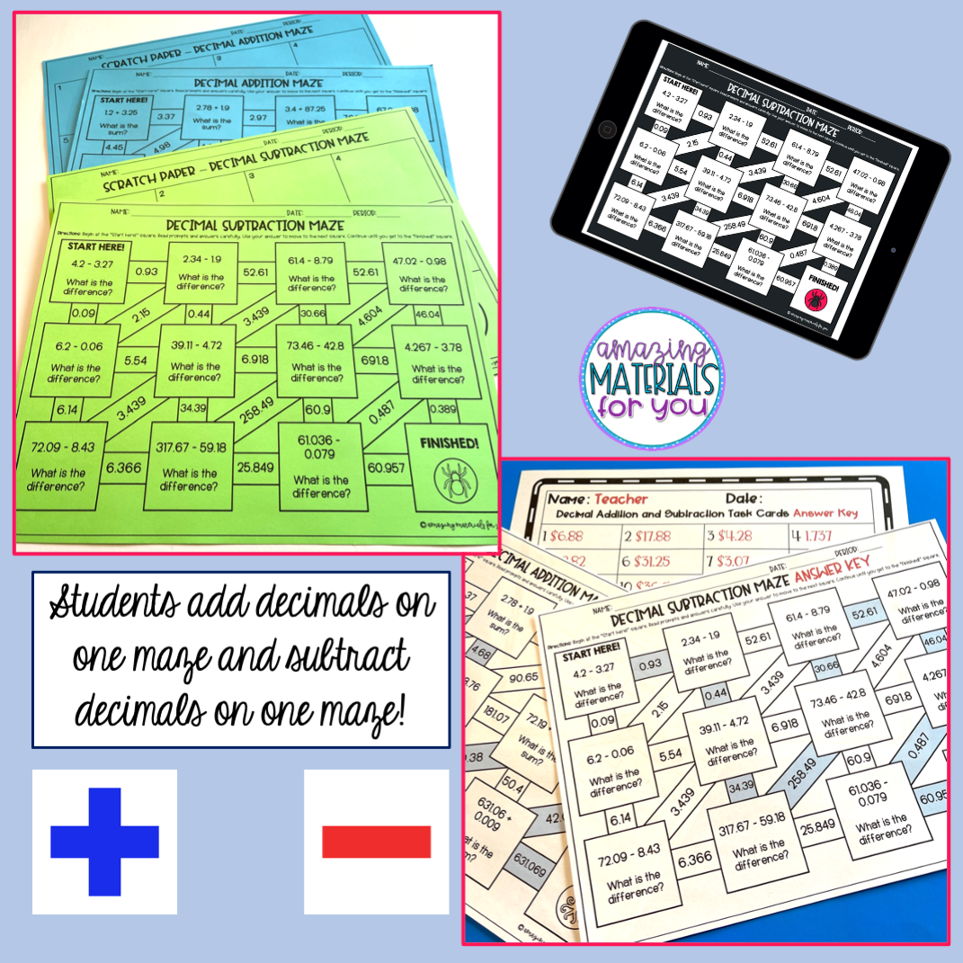 Decimal Addition And Subtraction Puzzles Mazes Task Cards Made By Teachers