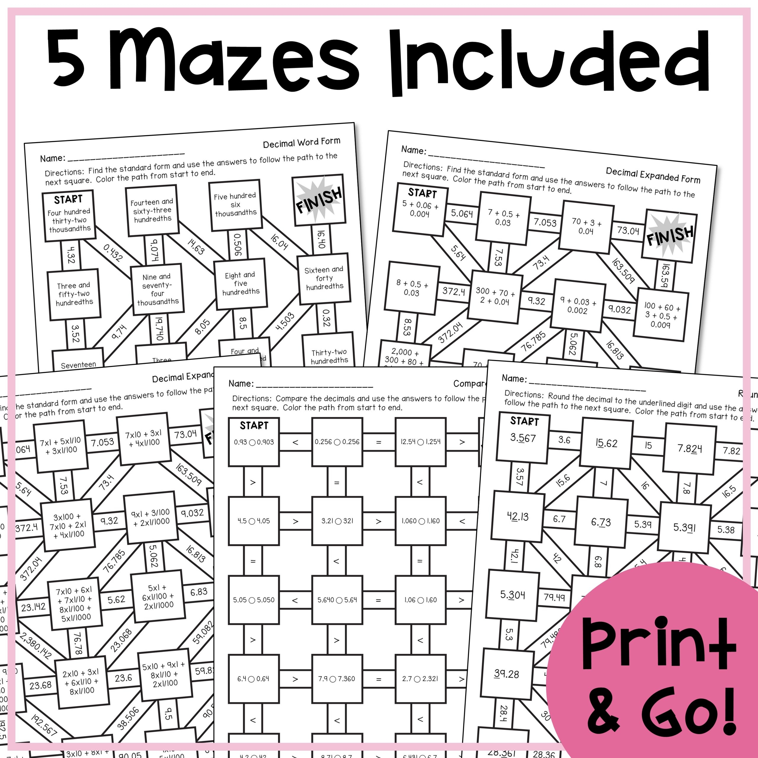 Decimal Place Value Math Maze Worksheets 5th Grade Made By Teachers