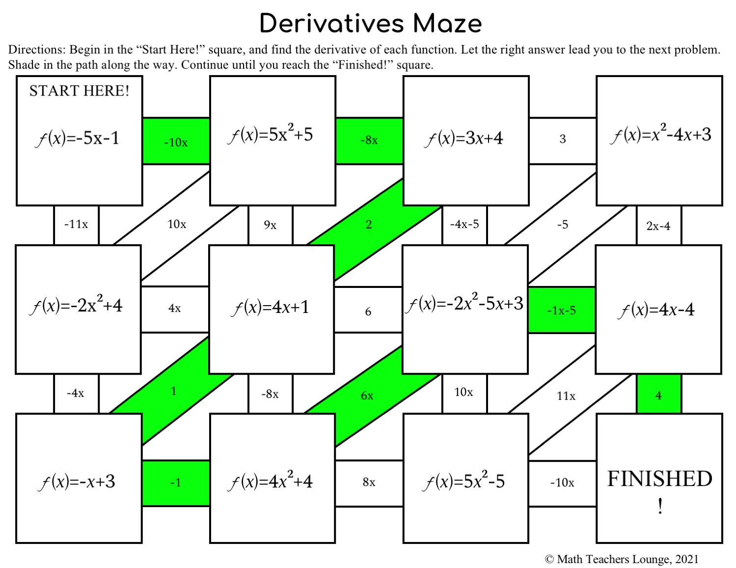 Derivatives Riddle And Maze Made By Teachers