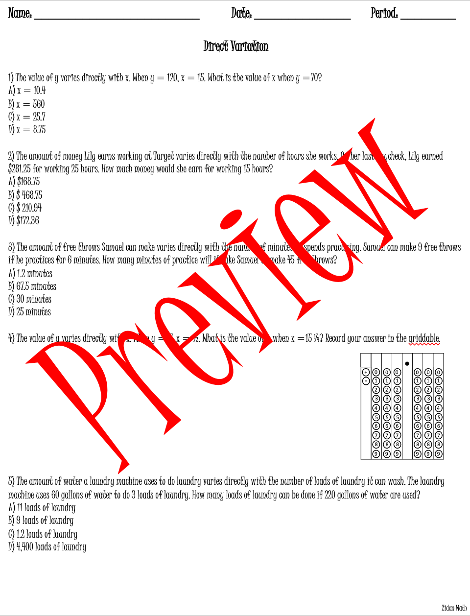 Direct Variation Worksheet TEK 8 5E STAAR Level Questions Made By Teachers