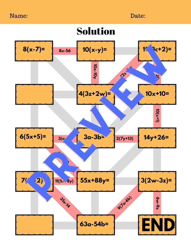 DISTRIBUTIVE PROPERTIES OF EXPRESSIONS Maze Puzzle Middle