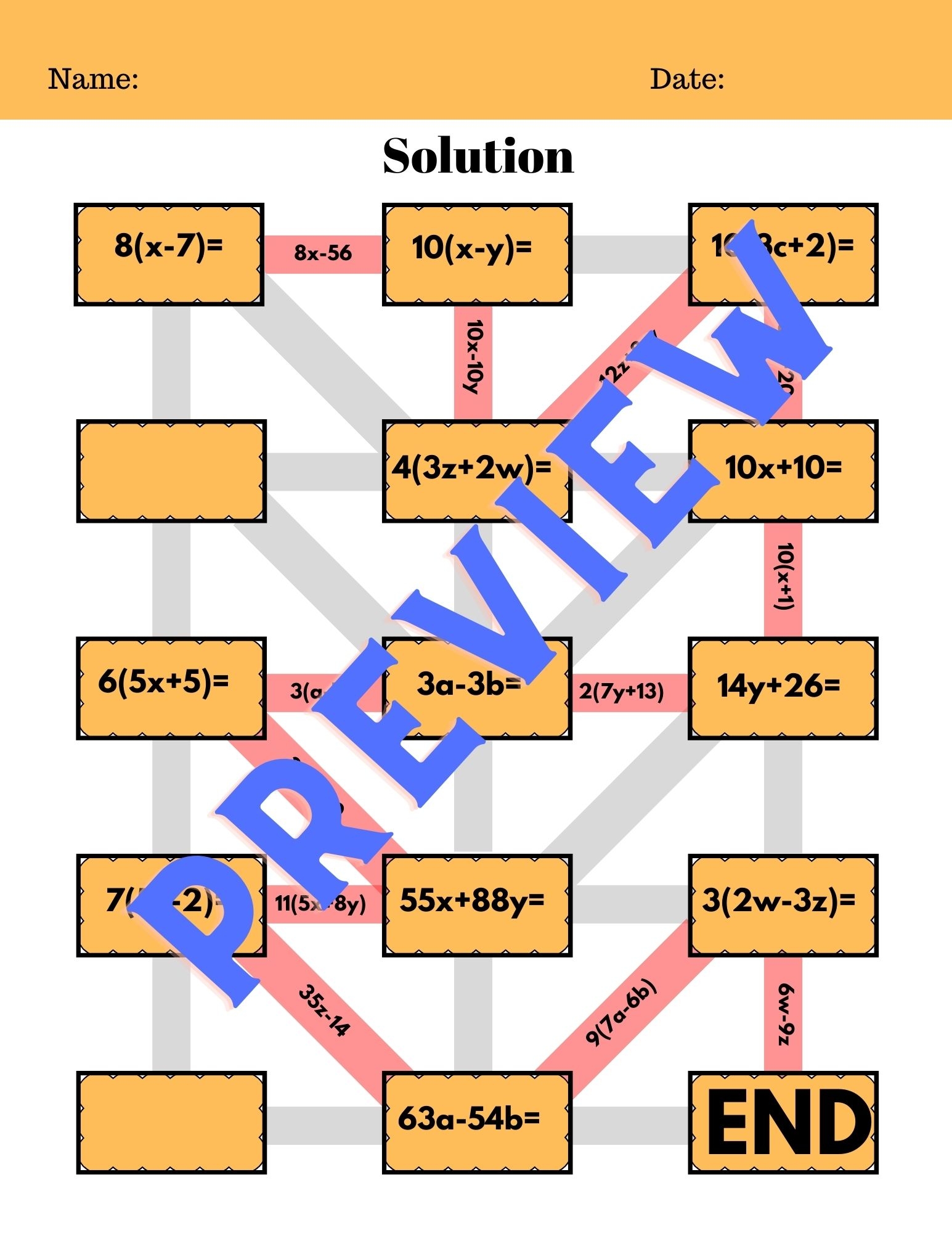 DISTRIBUTIVE PROPERTIES OF EXPRESSIONS Maze Puzzle Middle 