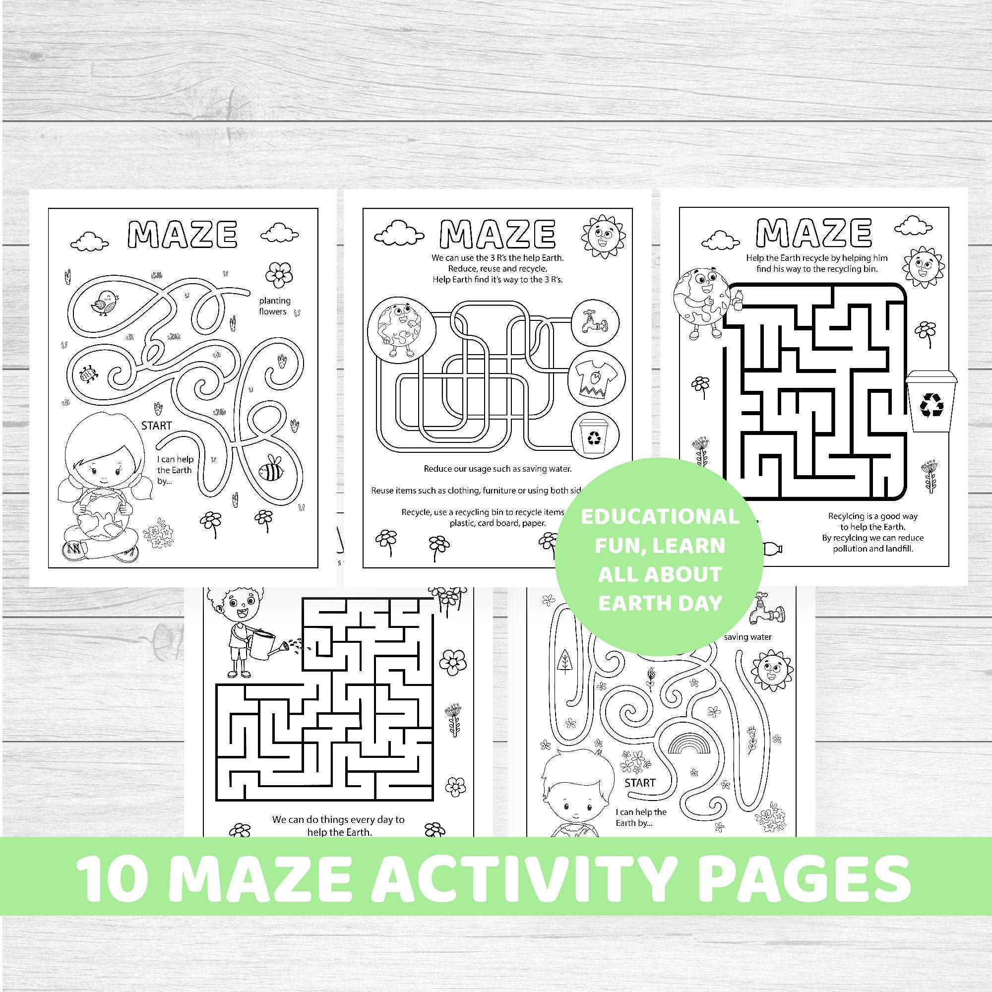 Earth Day Activities Mazes For Kids Printable Instant Download Etsy