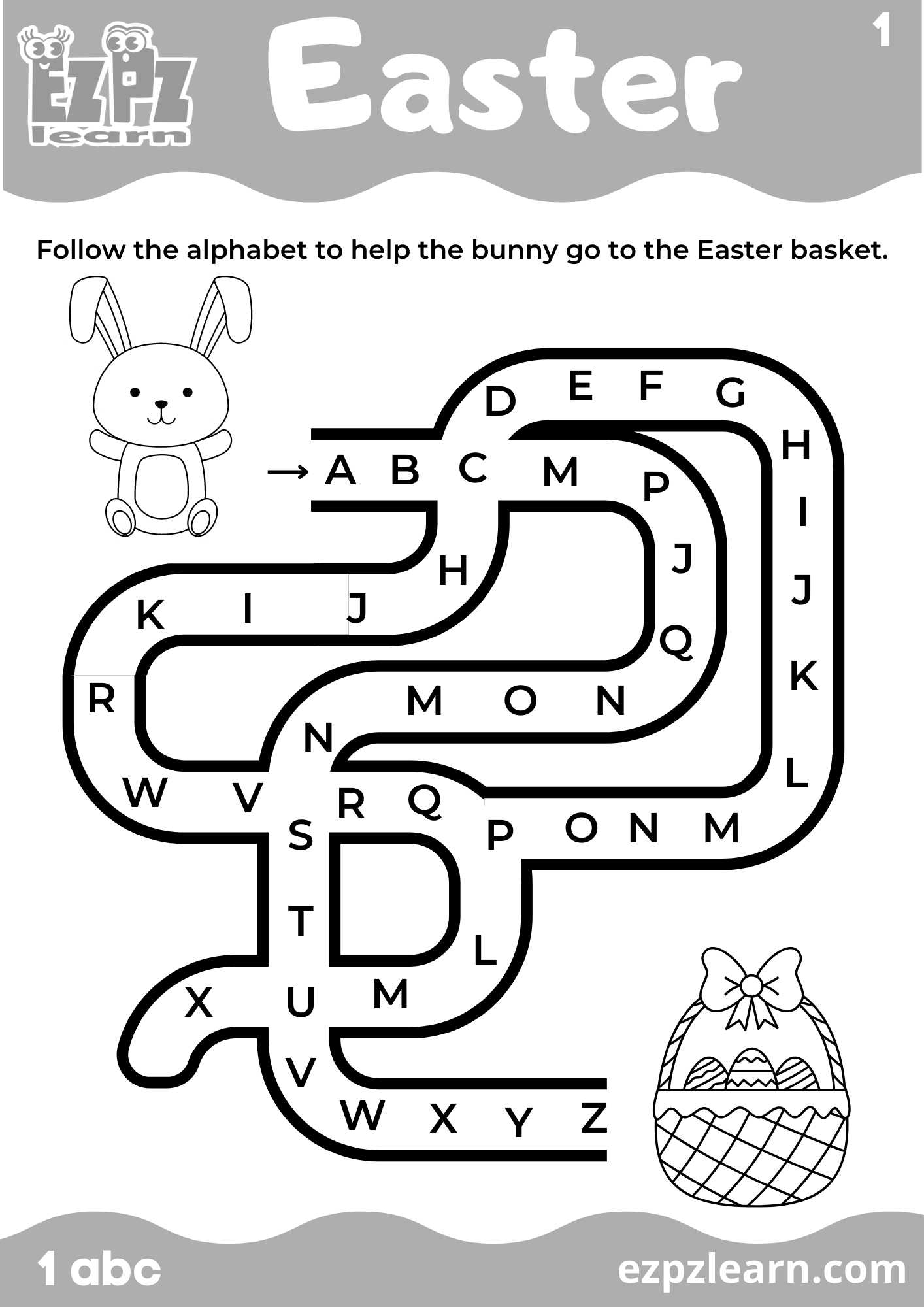 Alpahbet Maze Worksheet