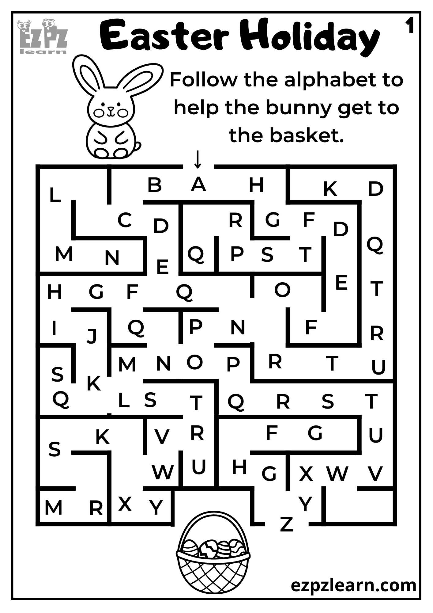 Easter Holiday Abc Maze Ezpzlearn