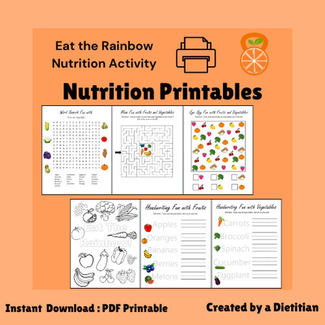 Eat The Rainbow Nutrition Activity Food Worksheets Instant Download Homeschool Printable Healthy Eating Teaching Resources Etsy