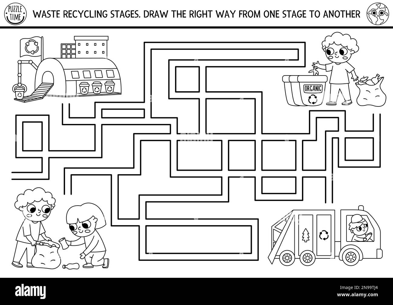 Ecological Black And White Maze For Children With Kids Sorting Out The Rubbish Earth Day Preschool Activity Eco Awareness Or Zero Waste Labyrinth Co Stock Vector Image U0026 Art Alamy