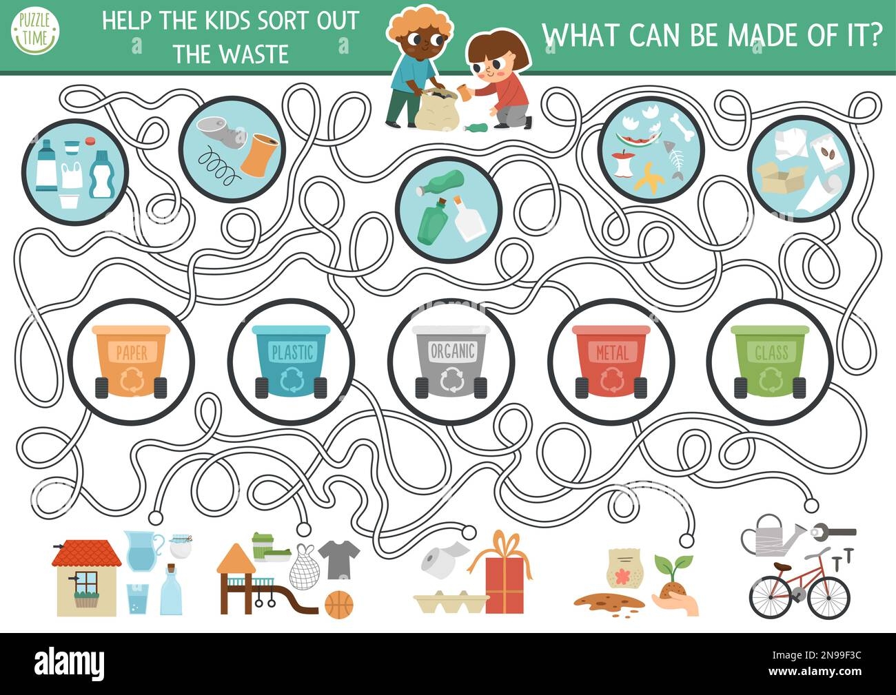 Kindergarten Recycling Maze Worksheet