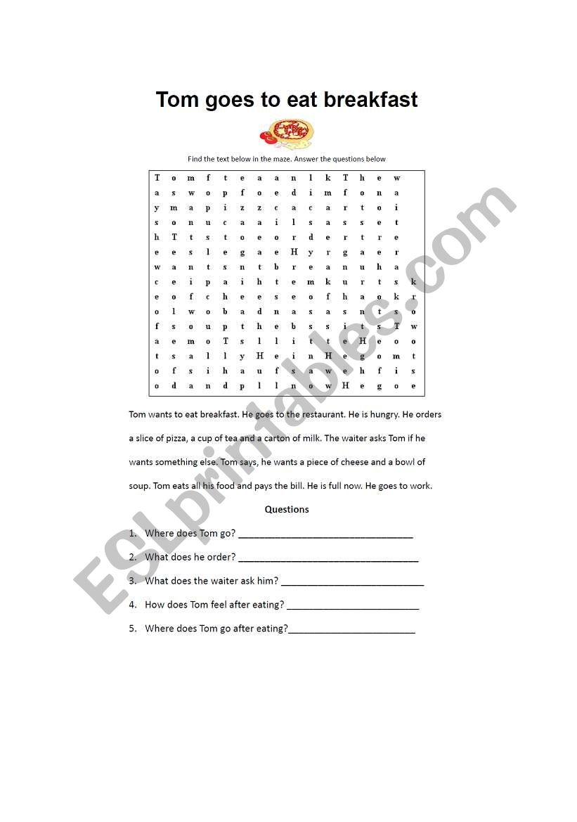 English Worksheets Food Text Maze