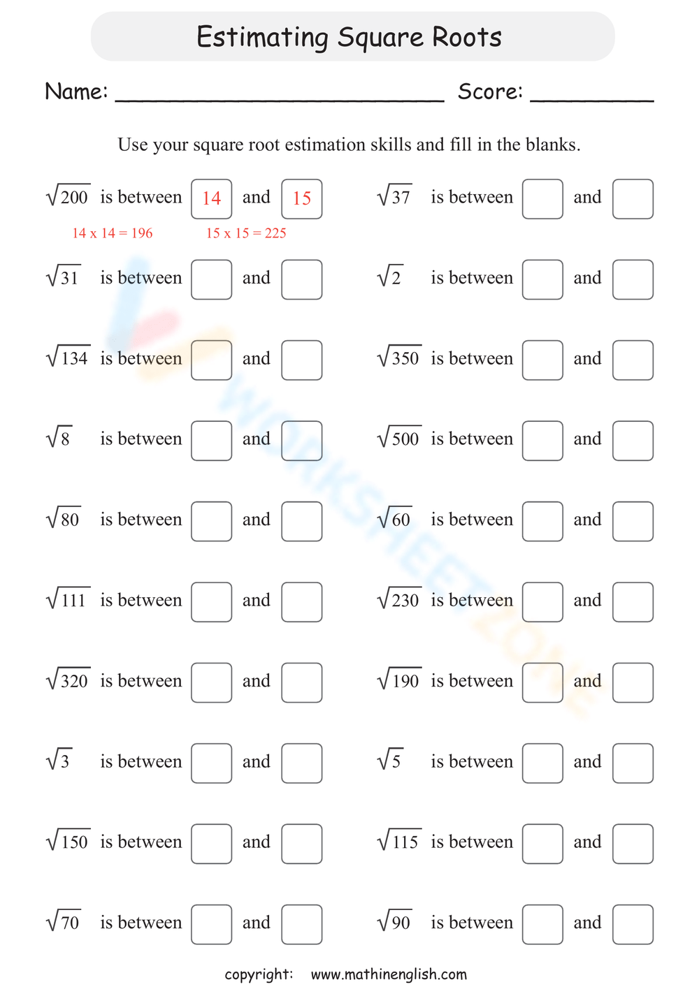 Estimating Square Roots Maze Activity Estimating Square Roots Worksheets Library
