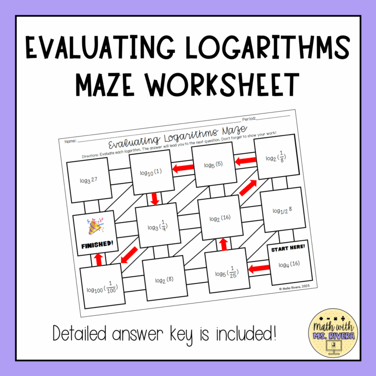 Evaluating Logarithmic Expressions Maze Worksheet For Algebra 2 Made By Teachers