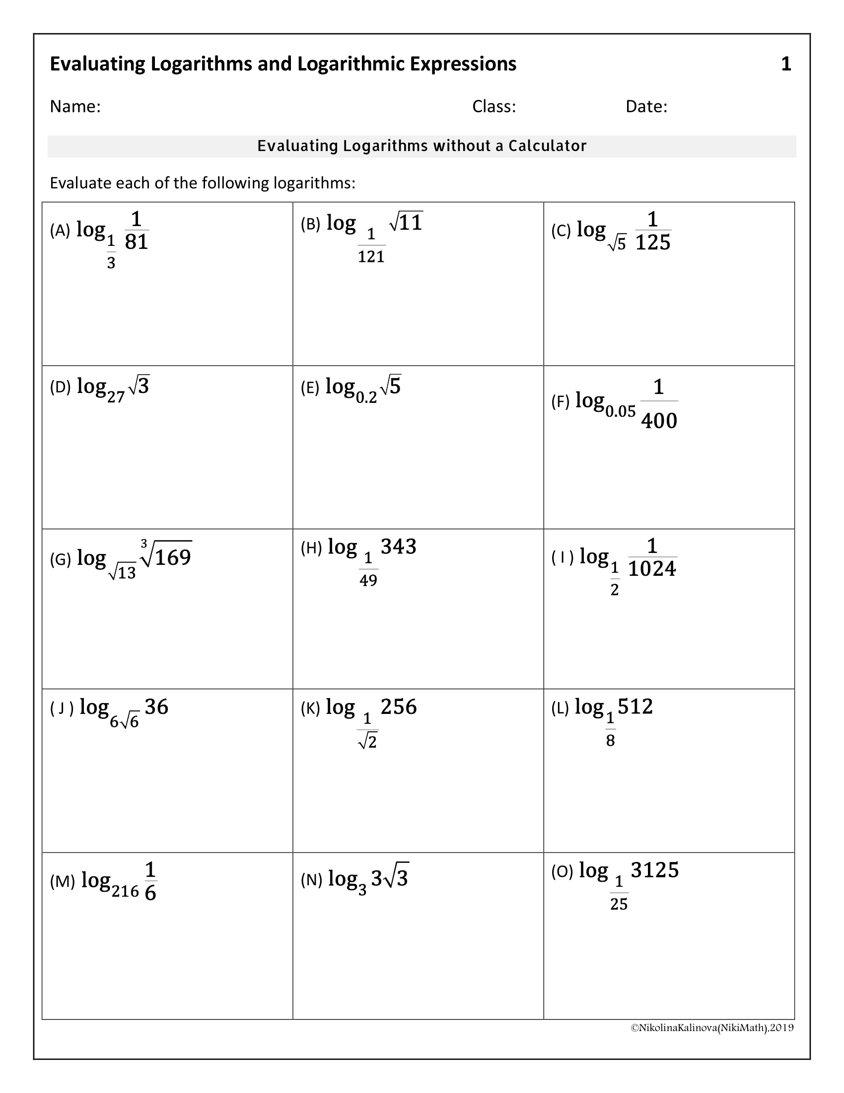 Evaluating Logarithms U0026 Logarithmic Expressions 49 Problems Teacher Professional Development
