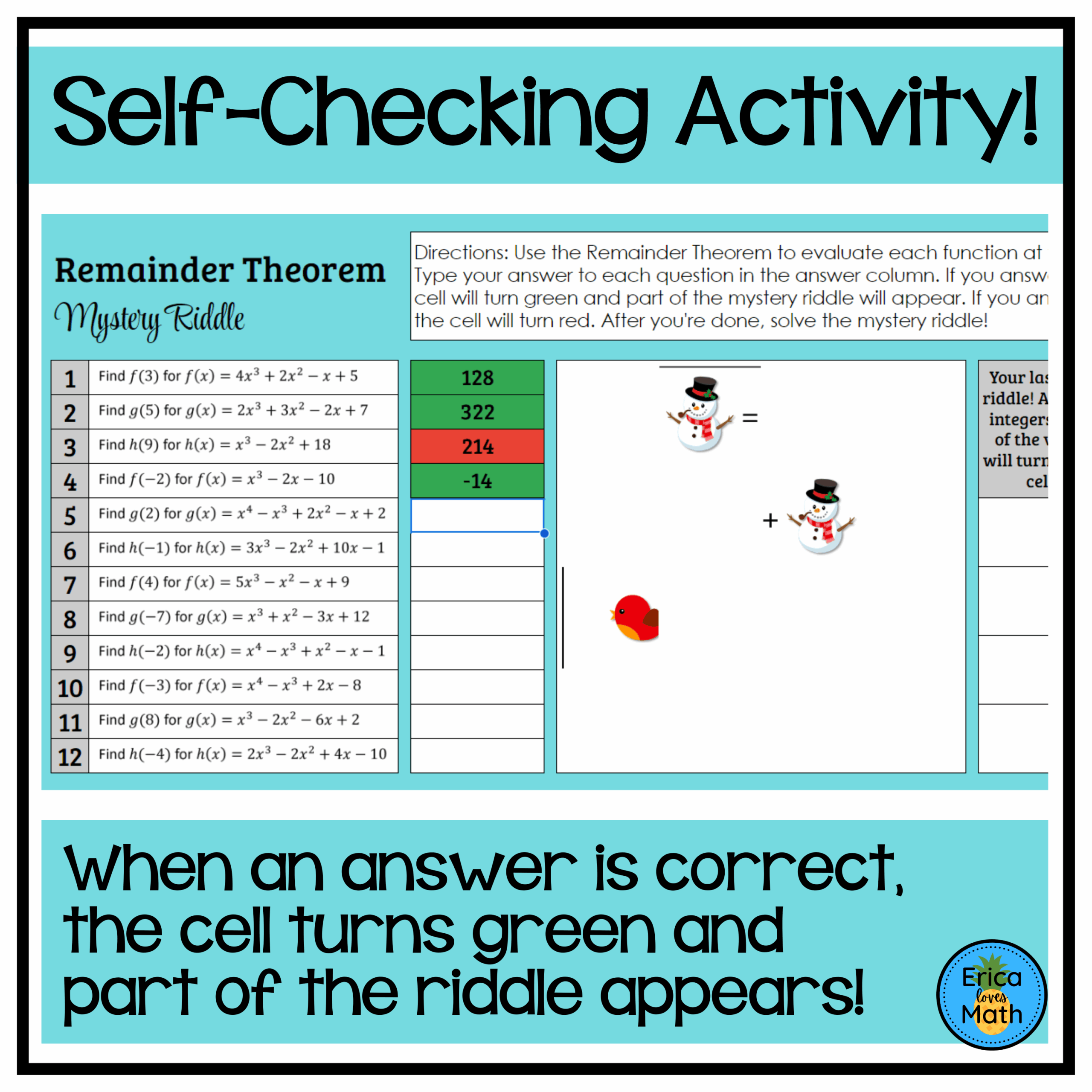 Evaluating Polynomials Using Remainder Theorem Digital Mystery Riddle Activity Classful