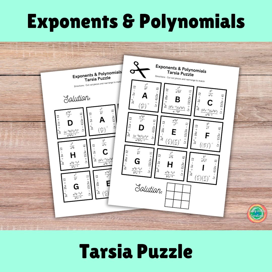 Exponents And Polynomials Tarsia Puzzle Multiplying And 
