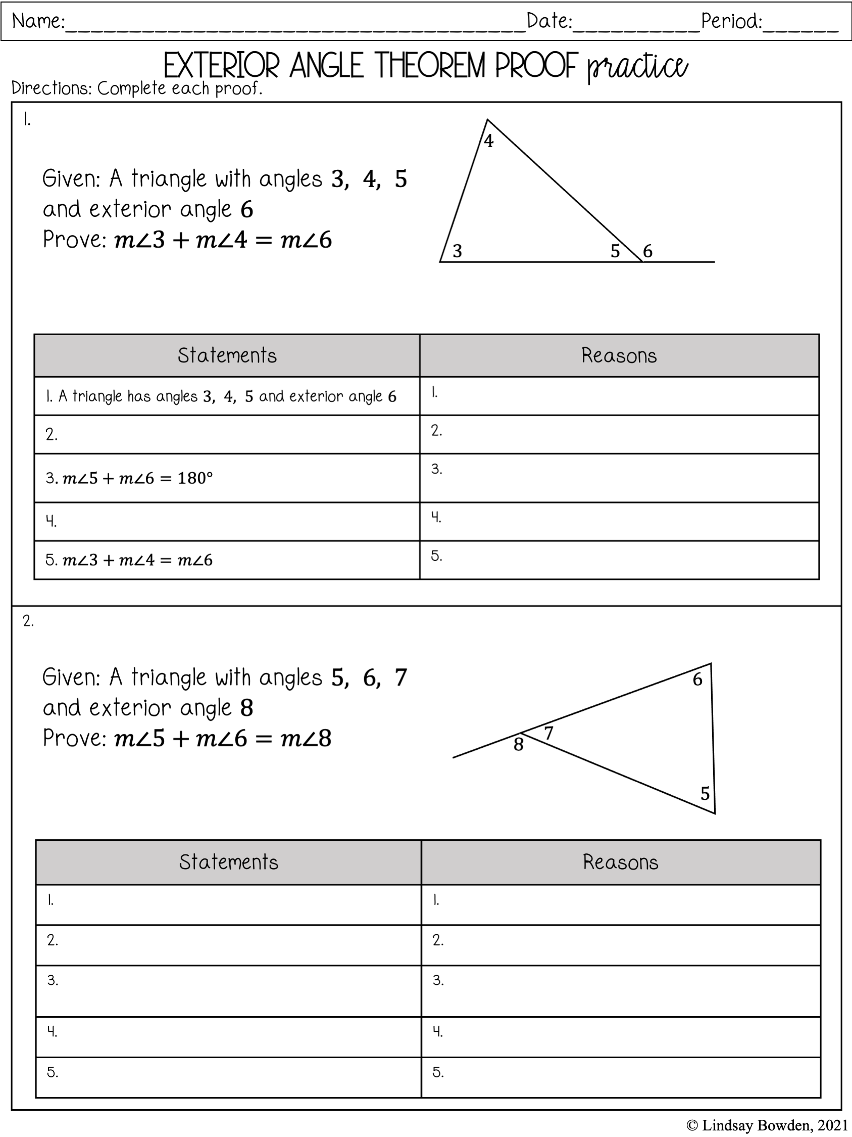 Exterior Angle Theorem Worksheet Solving Equations Maze Activity 