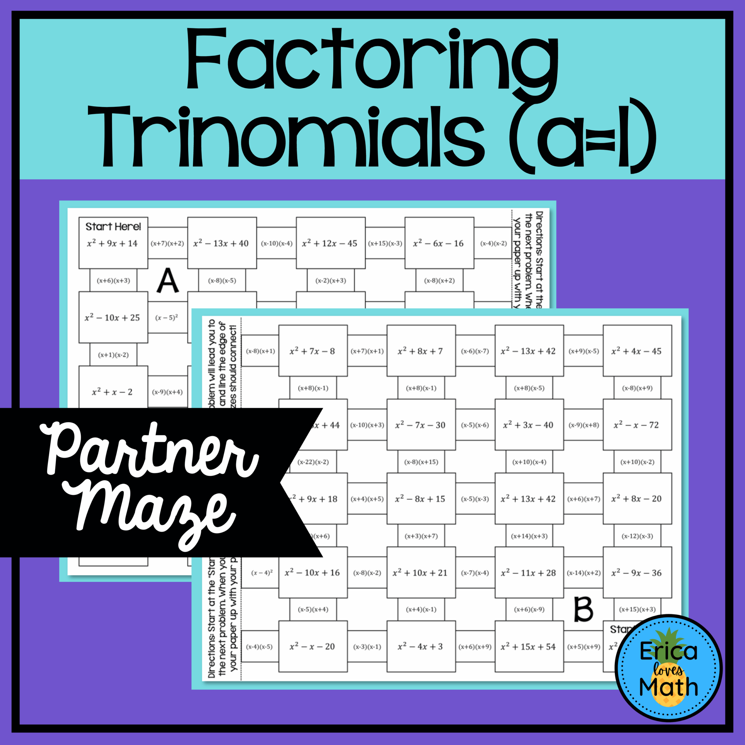 Factoring Trinomials au003d1 Activity Partner Maze Classful