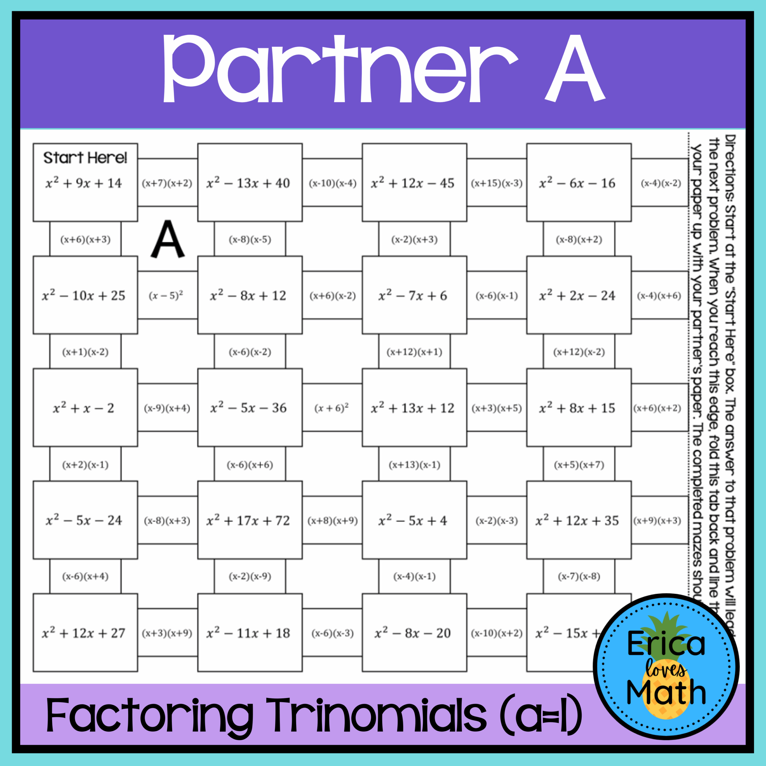 Factoring Trinomials au003d1 Activity Partner Maze Classful