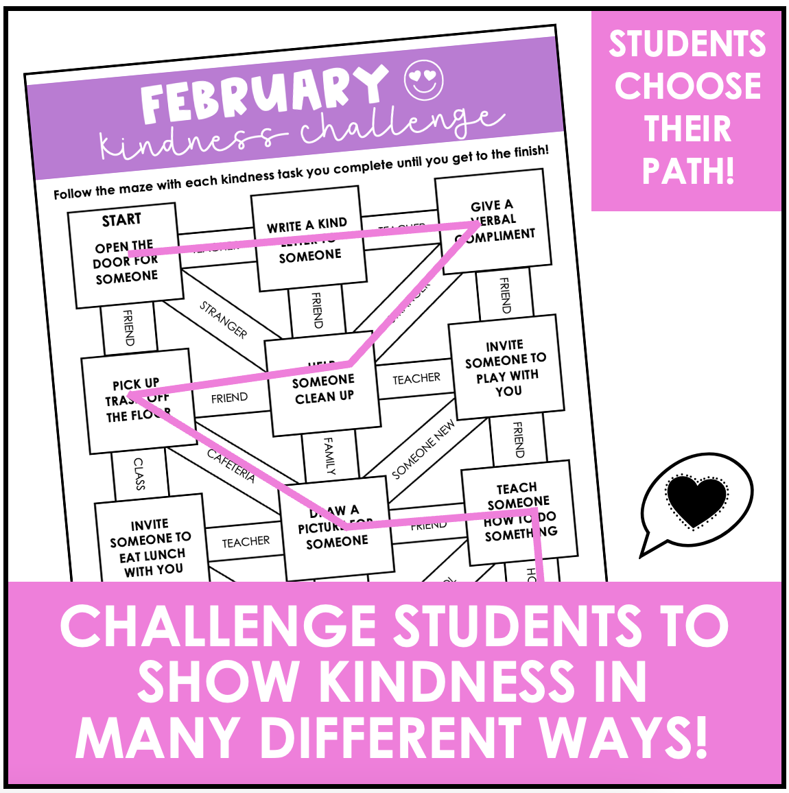 February Kindness Challenge Maze Classful