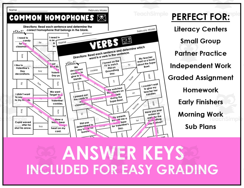 February Parts Of Speech Grammar Mazes By Teach Simple