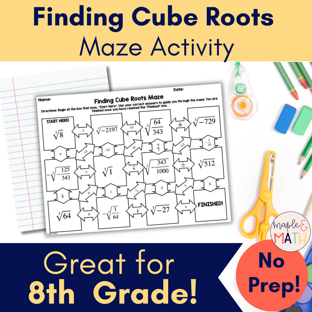 Finding Cube Roots Printable Maze Activity Worksheet 8th Grade No Prep Classful
