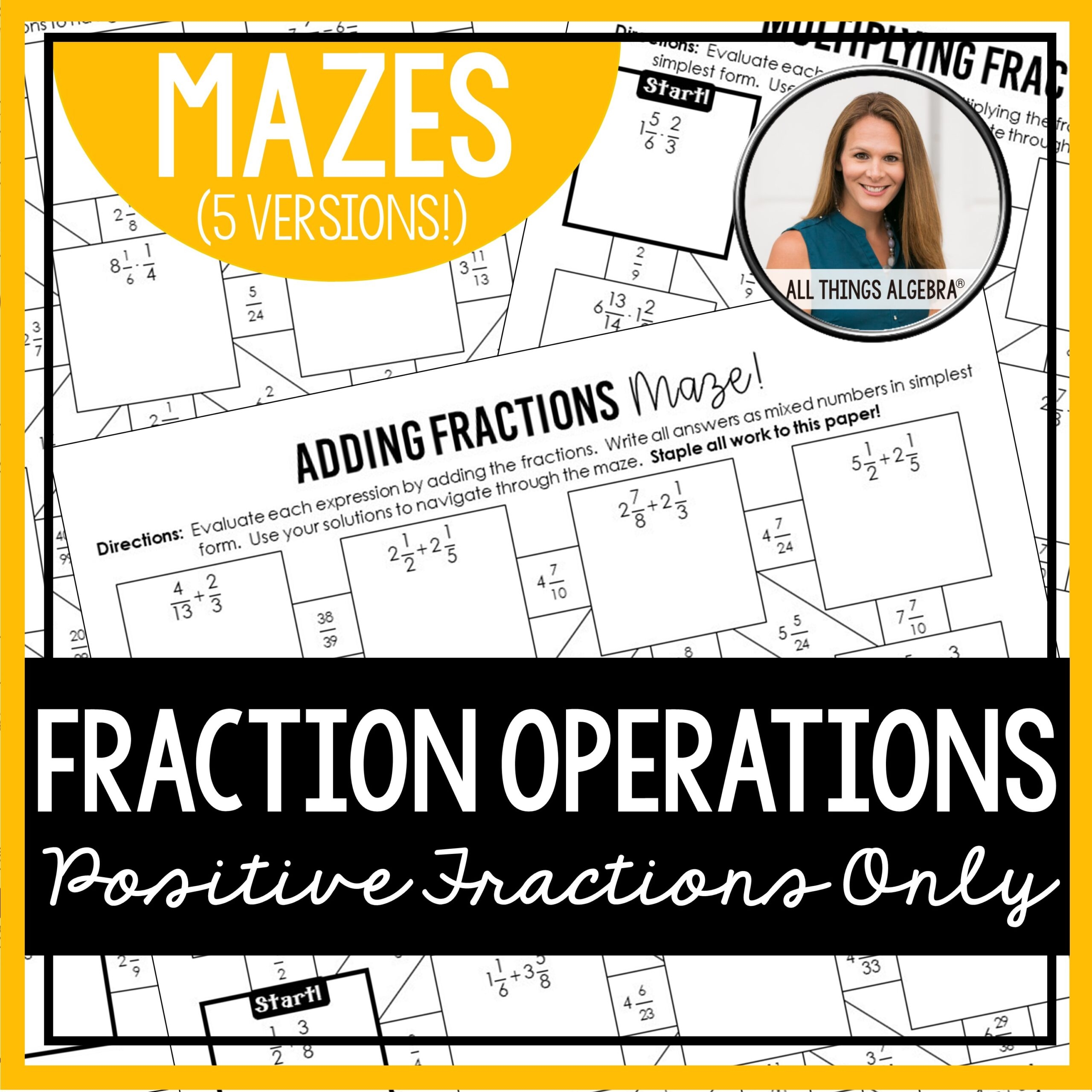 Fraction Operation Mazes Positive Fractions Only All Things Algebra 