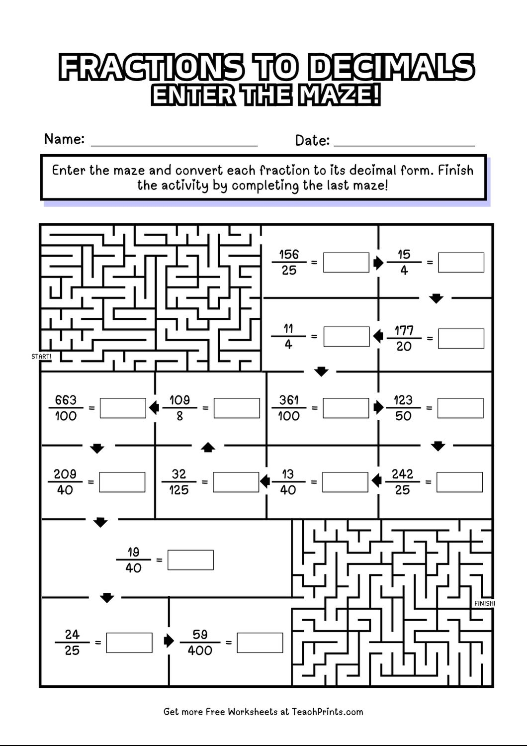 Free Fractions As Decimals Worksheets Teach Prints