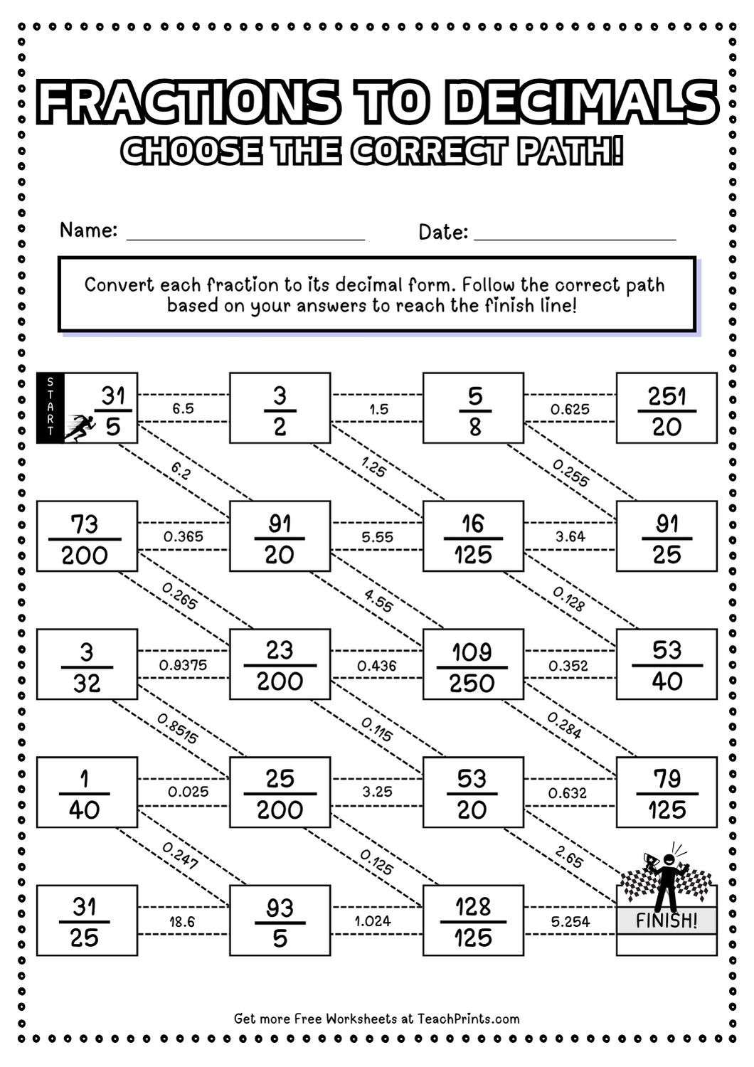 Free Fractions As Decimals Worksheets Teach Prints