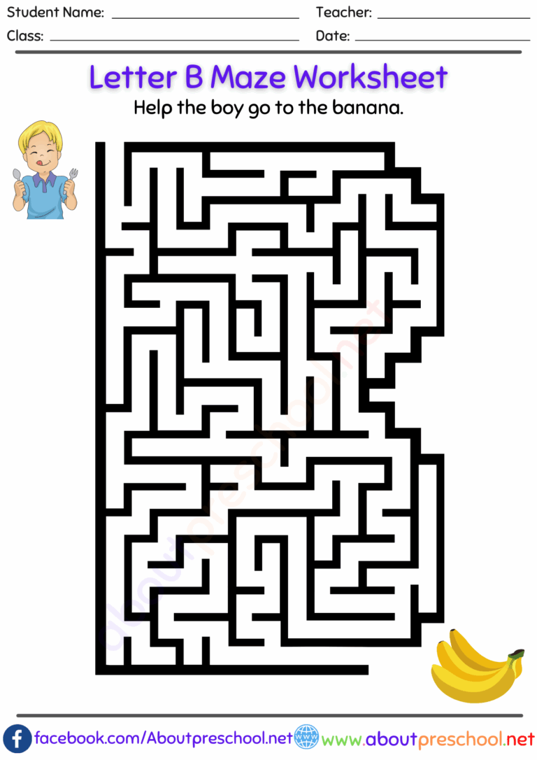 Free Letter B Maze Worksheet About Preschool