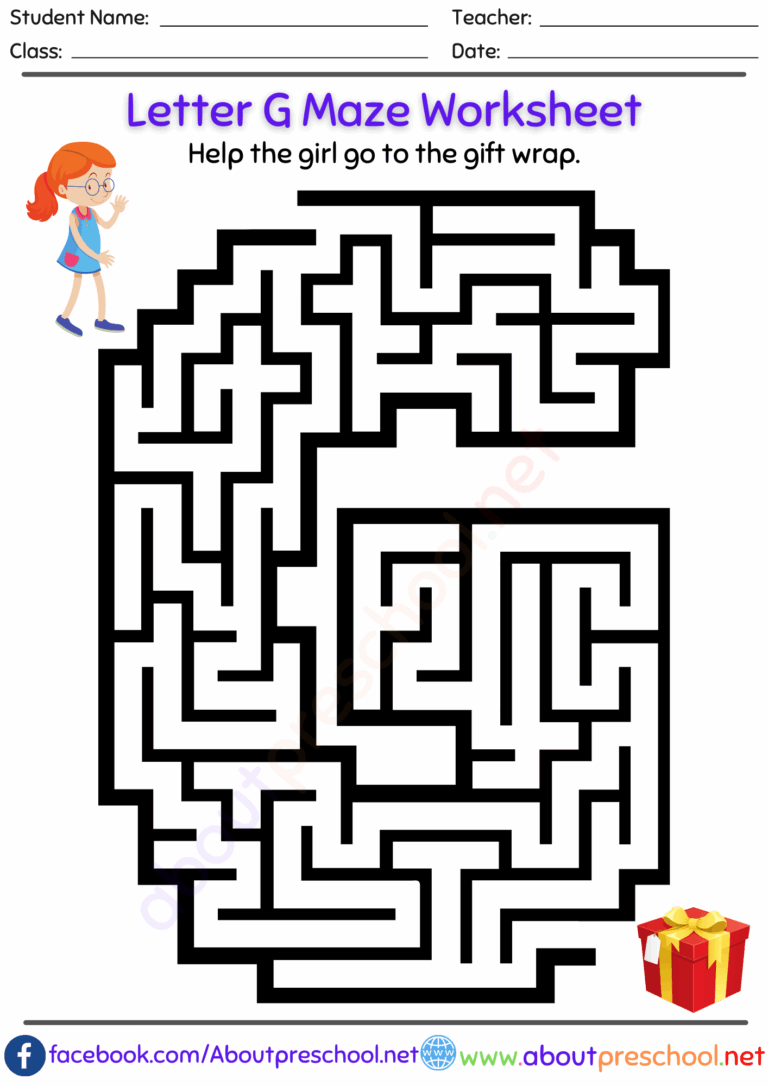 Free Letter G Maze Worksheet About Preschool