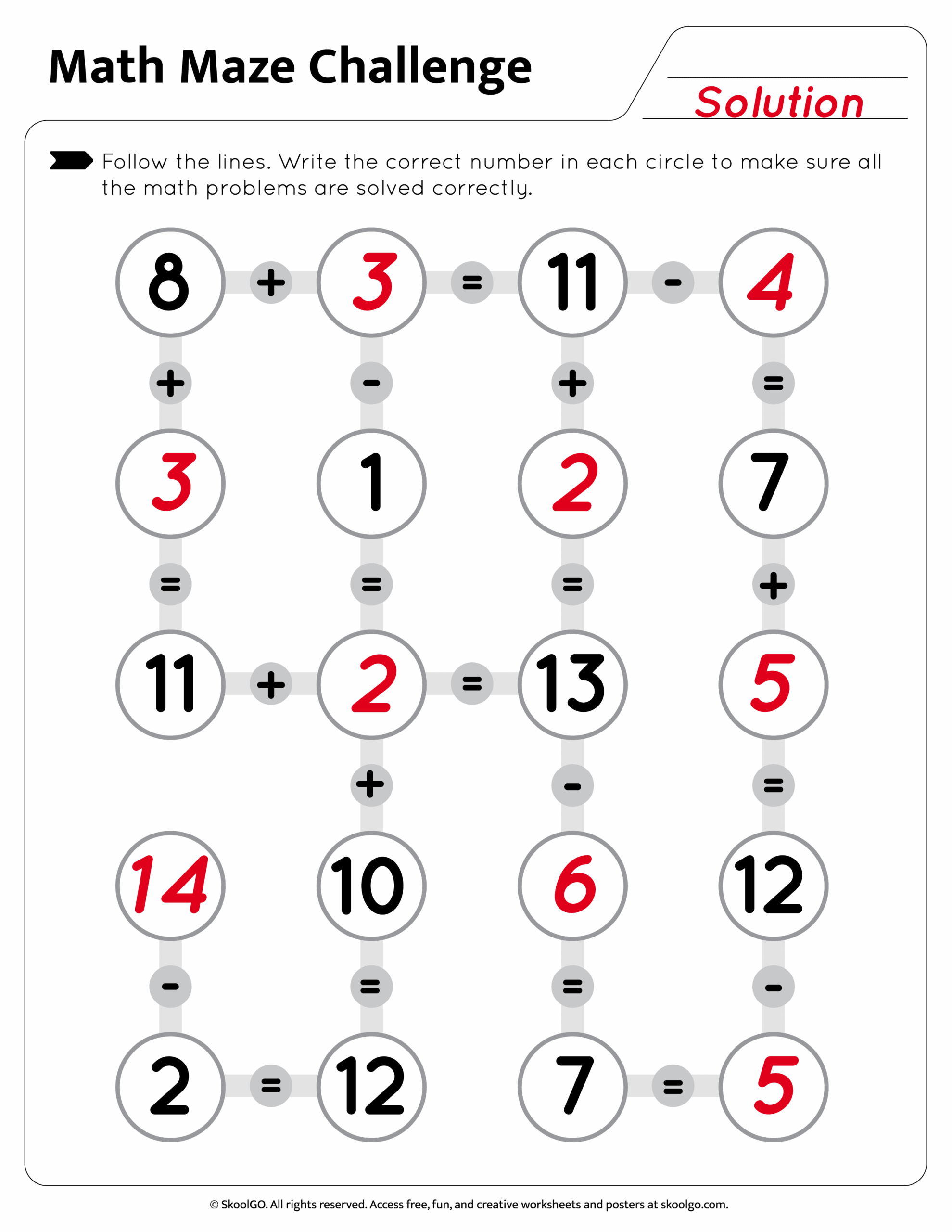 Free Math Maze Challenge Worksheet For Grades 1 3