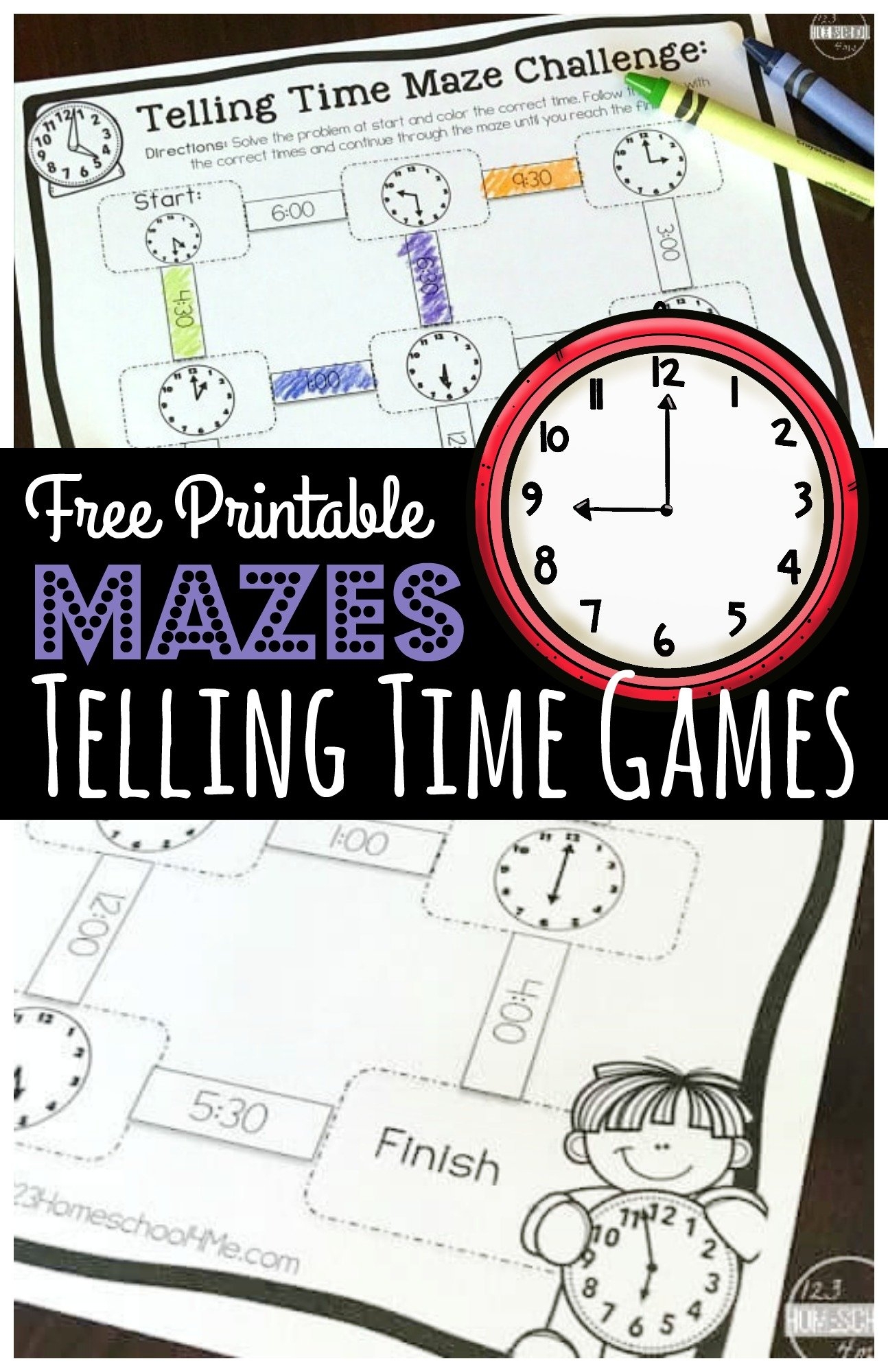  FREE Maze Challenge Telling Time Games Printable